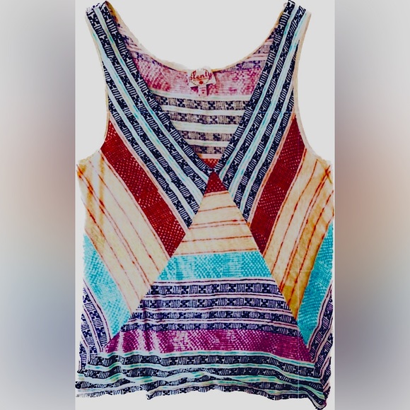 ⭐️PLENTY BY TRACY REESE⭐️100% LINEN V-NECK MULTICOLOR DESIGN TANK TOP SIZE: MED - Picture 4 of 10